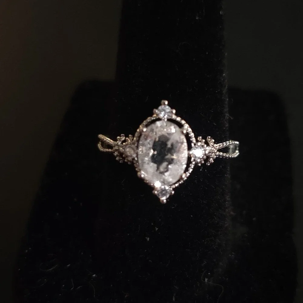 PureMoiss Oval Cut Moissanite Ring Silver Tone Vintage Style Adjustable Band